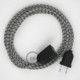 Alargador eléctrico con cable textil RD54 Algodón y Lino Natural Stripes Antracita 2P 10A Made in Italy.