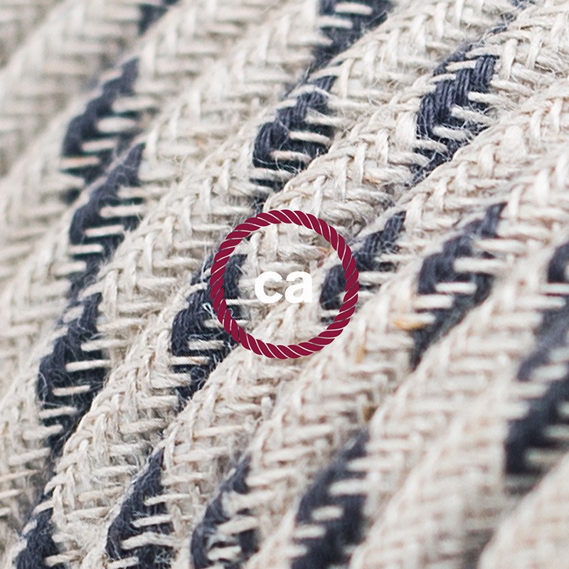 Alargador eléctrico con cable textil RD54 Algodón y Lino Natural Stripes Antracita 2P 10A Made in Italy.