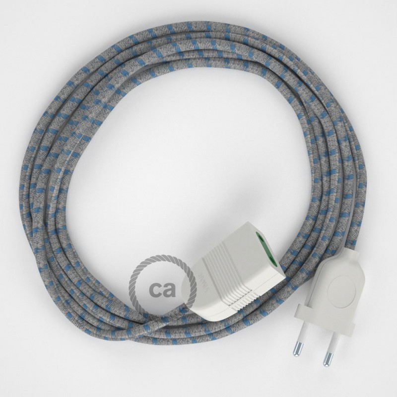 Alargador eléctrico con cable textil RD55 Algodón y Lino Natural Stripes Azul Steward 2P 10A Made in Italy.