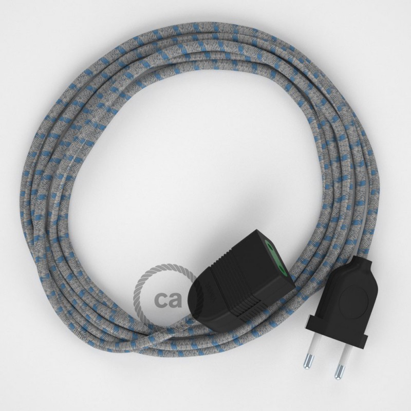 Alargador eléctrico con cable textil RD55 Algodón y Lino Natural Stripes Azul Steward 2P 10A Made in Italy.