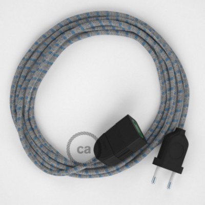 Alargador eléctrico con cable textil RD55 Algodón y Lino Natural Stripes Azul Steward 2P 10A Made in Italy.