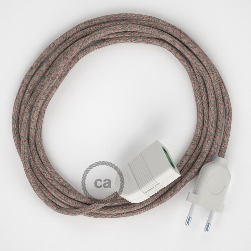 Alargador eléctrico con cable textil RD61 Algodón y Lino Natural Rombo Rosa Viejo 2P 10A Made in Italy.