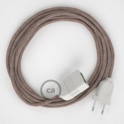 Alargador eléctrico con cable textil RD61 Algodón y Lino Natural Rombo Rosa Viejo 2P 10A Made in Italy.