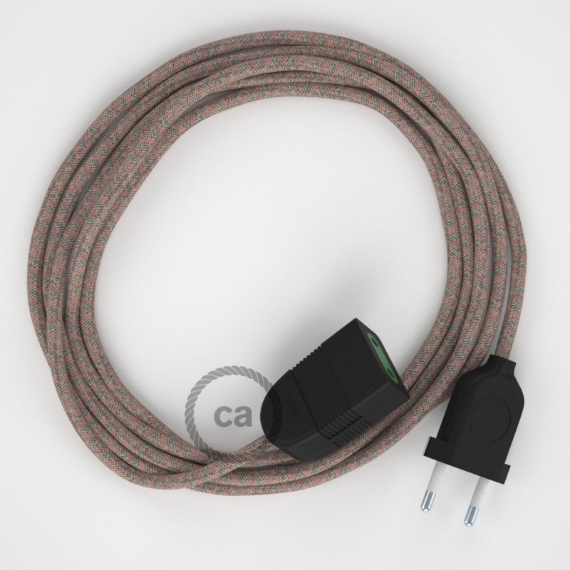 Alargador eléctrico con cable textil RD61 Algodón y Lino Natural Rombo Rosa Viejo 2P 10A Made in Italy.