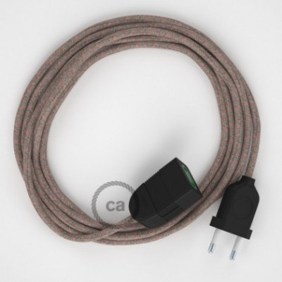Alargador eléctrico con cable textil RD61 Algodón y Lino Natural Rombo Rosa Viejo 2P 10A Made in Italy.