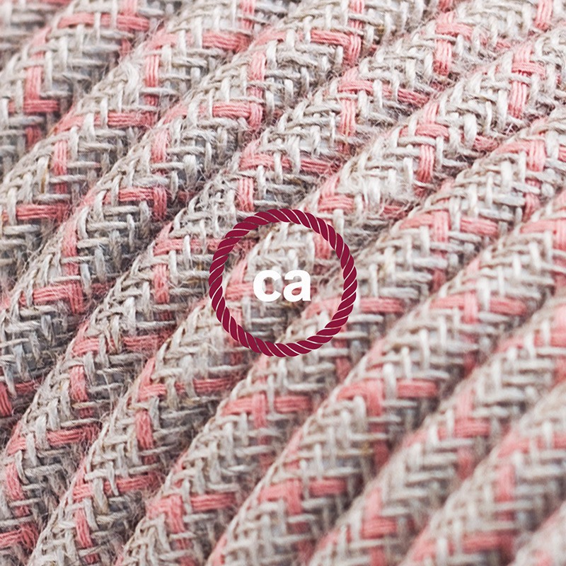 Alargador eléctrico con cable textil RD61 Algodón y Lino Natural Rombo Rosa Viejo 2P 10A Made in Italy.