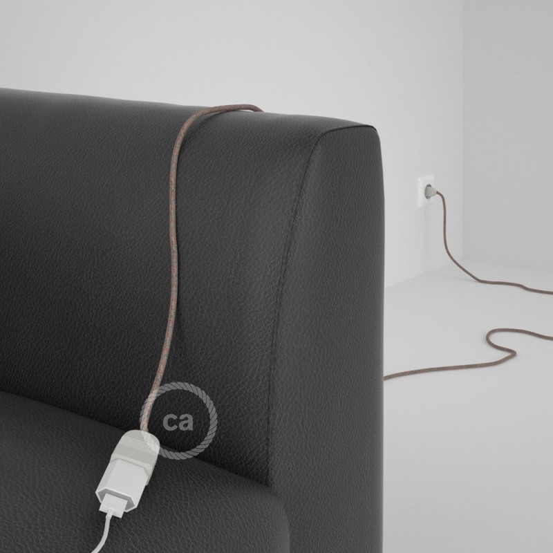 Alargador eléctrico con cable textil RD61 Algodón y Lino Natural Rombo Rosa Viejo 2P 10A Made in Italy.