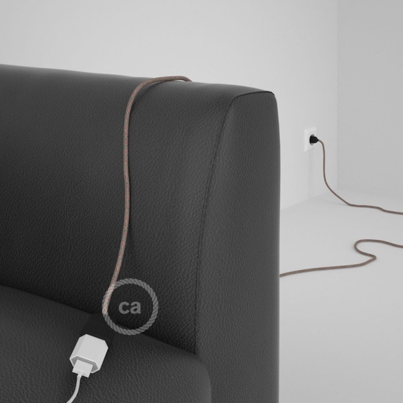 Alargador eléctrico con cable textil RD61 Algodón y Lino Natural Rombo Rosa Viejo 2P 10A Made in Italy.