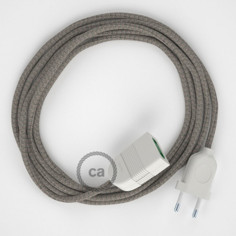 Alargador eléctrico con cable textil RD62 Algodón y Lino Natural Rombo Verde Tomillo 2P 10A Made in Italy.