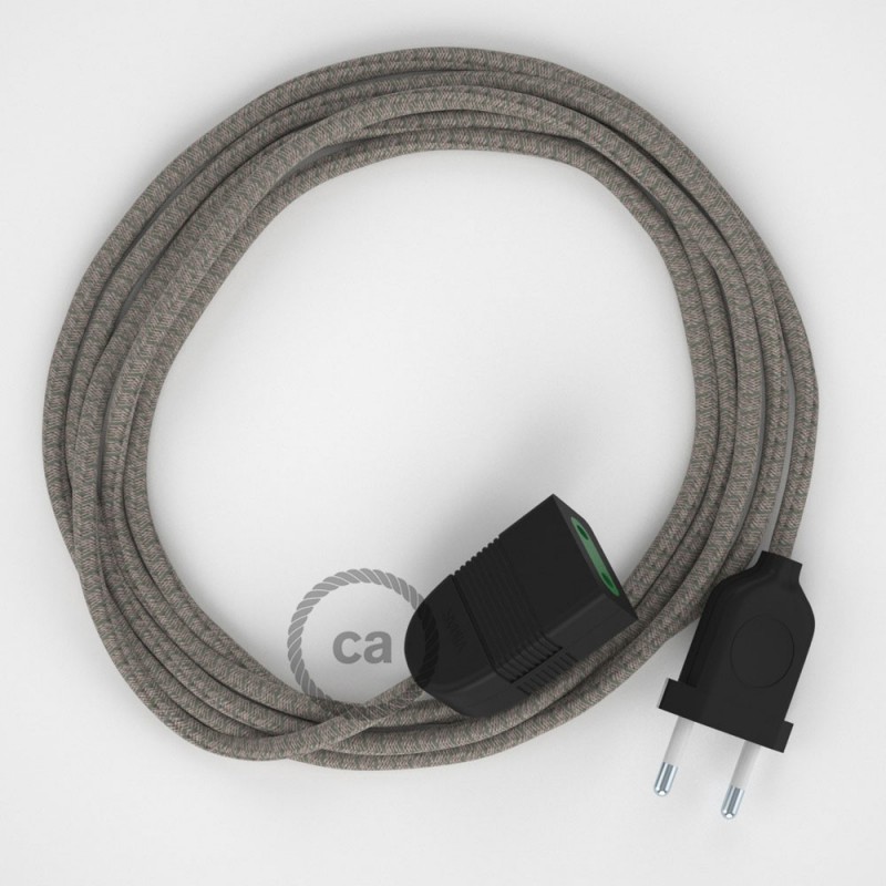 Alargador eléctrico con cable textil RD62 Algodón y Lino Natural Rombo Verde Tomillo 2P 10A Made in Italy.