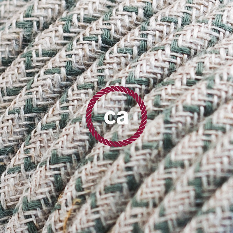 Alargador eléctrico con cable textil RD62 Algodón y Lino Natural Rombo Verde Tomillo 2P 10A Made in Italy.