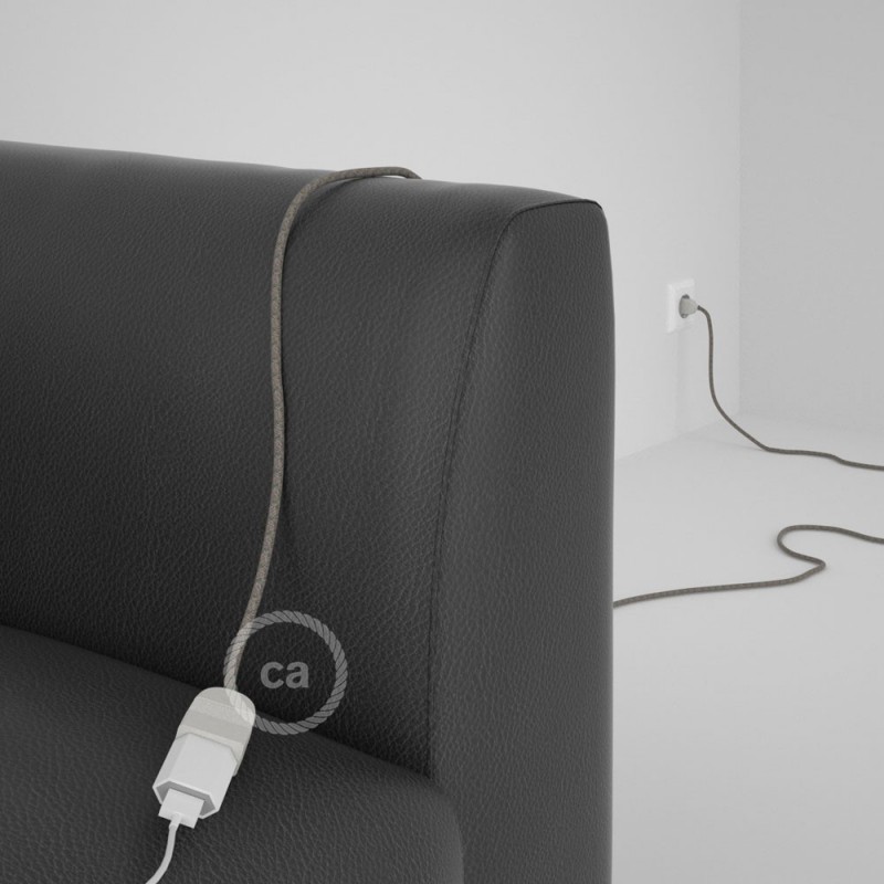 Alargador eléctrico con cable textil RD62 Algodón y Lino Natural Rombo Verde Tomillo 2P 10A Made in Italy.