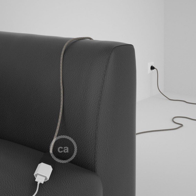 Alargador eléctrico con cable textil RD62 Algodón y Lino Natural Rombo Verde Tomillo 2P 10A Made in Italy.