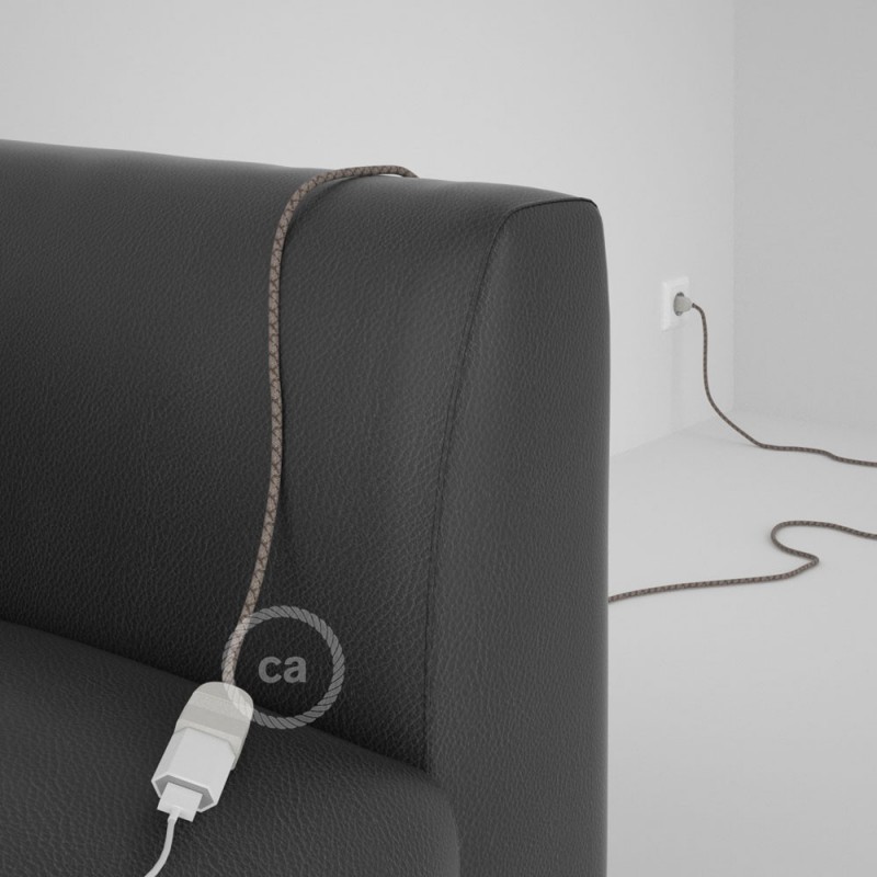 Alargador eléctrico con cable textil RD63 Algodón y Lino Natural Rombo Corteza 2P 10A Made in Italy.