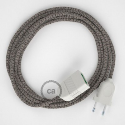 Alargador eléctrico con cable textil RD64 Algodón y Lino Natural Rombo Antracita 2P 10A Made in Italy.