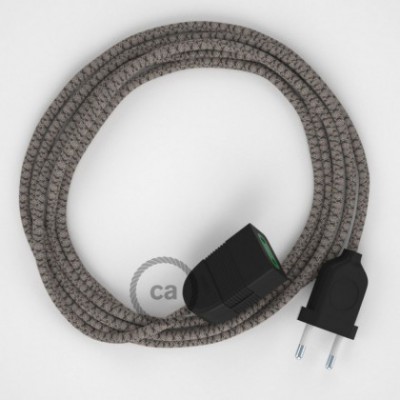 Alargador eléctrico con cable textil RD64 Algodón y Lino Natural Rombo Antracita 2P 10A Made in Italy.