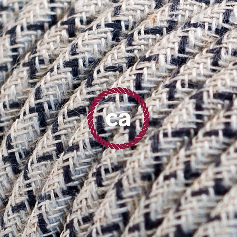 Alargador eléctrico con cable textil RD64 Algodón y Lino Natural Rombo Antracita 2P 10A Made in Italy.