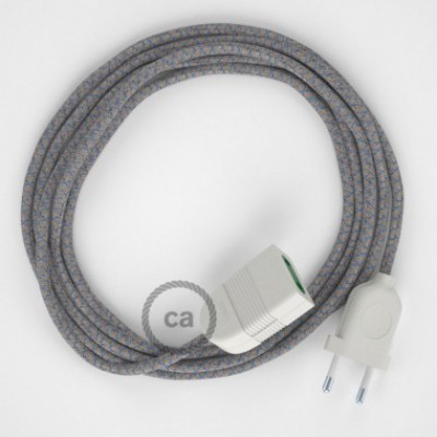 Alargador eléctrico con cable textil RD65 Algodón y Lino Natural Rombo Azul Steward 2P 10A Made in Italy.