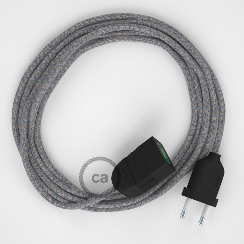 Alargador eléctrico con cable textil RD65 Algodón y Lino Natural Rombo Azul Steward 2P 10A Made in Italy.
