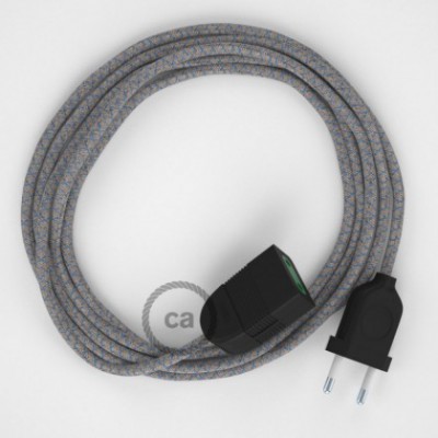 Alargador eléctrico con cable textil RD65 Algodón y Lino Natural Rombo Azul Steward 2P 10A Made in Italy.
