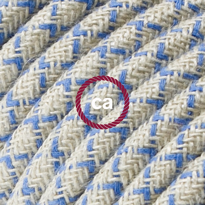 Alargador eléctrico con cable textil RD65 Algodón y Lino Natural Rombo Azul Steward 2P 10A Made in Italy.