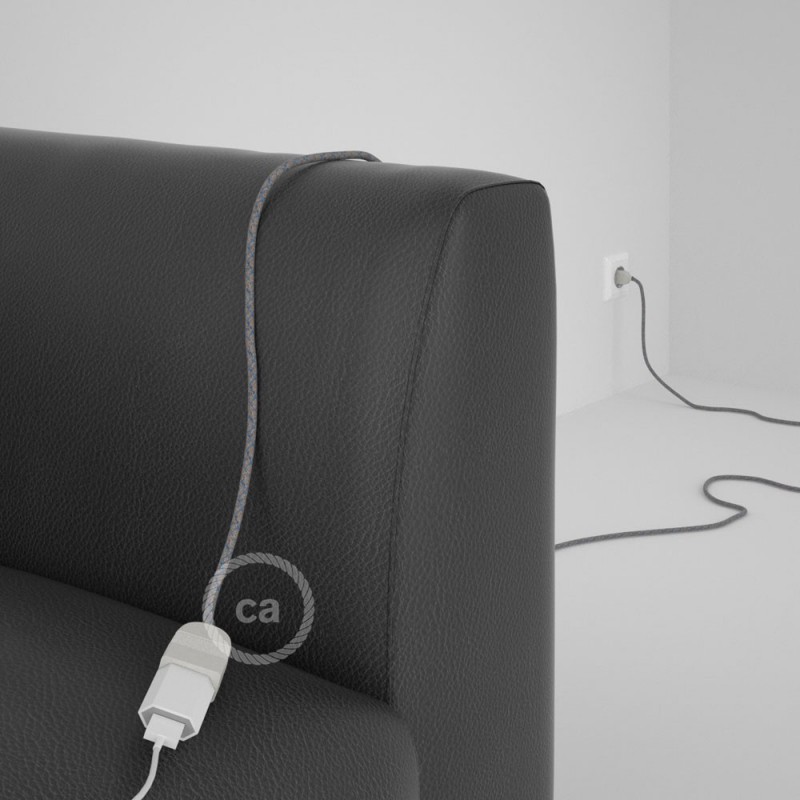 Alargador eléctrico con cable textil RD65 Algodón y Lino Natural Rombo Azul Steward 2P 10A Made in Italy.