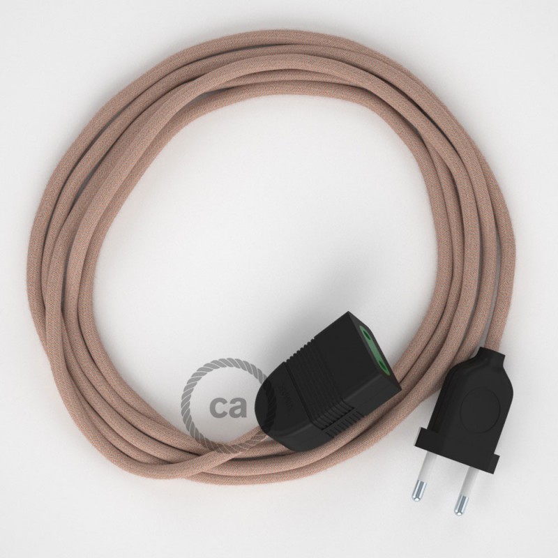 Alargador eléctrico con cable textil RD71 Algodón y Lino Natural ZigZag Rosa Viejo 2P 10A Made in Italy.