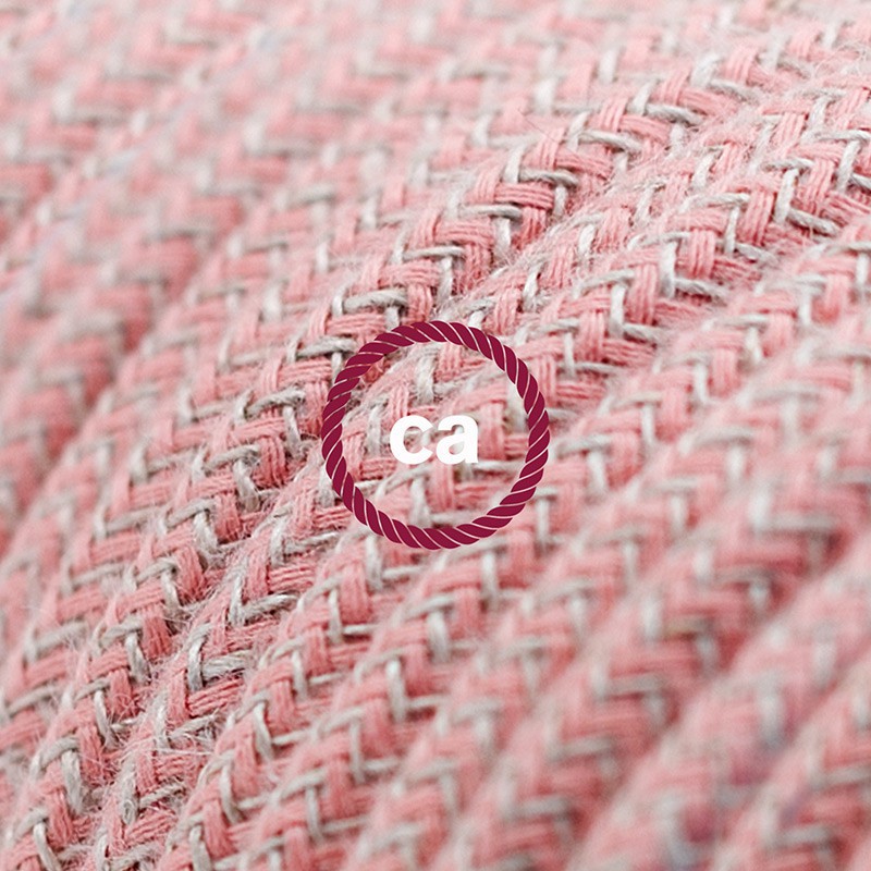 Alargador eléctrico con cable textil RD71 Algodón y Lino Natural ZigZag Rosa Viejo 2P 10A Made in Italy.