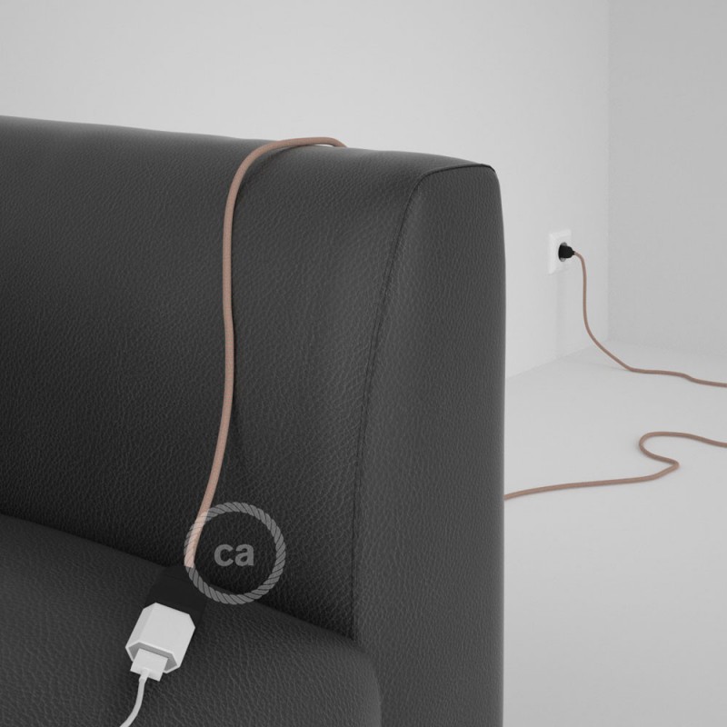 Alargador eléctrico con cable textil RD71 Algodón y Lino Natural ZigZag Rosa Viejo 2P 10A Made in Italy.