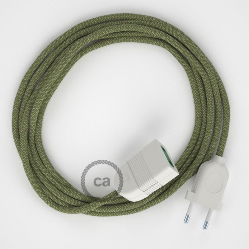 Alargador eléctrico con cable textil RD72 Algodón y Lino Natural ZigZag Verde Tomillo 2P 10A Made in Italy.