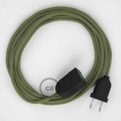Alargador eléctrico con cable textil RD72 Algodón y Lino Natural ZigZag Verde Tomillo 2P 10A Made in Italy.