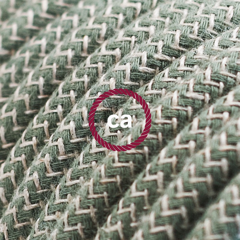 Alargador eléctrico con cable textil RD72 Algodón y Lino Natural ZigZag Verde Tomillo 2P 10A Made in Italy.