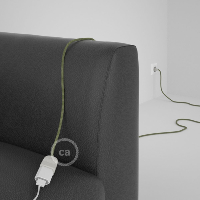Alargador eléctrico con cable textil RD72 Algodón y Lino Natural ZigZag Verde Tomillo 2P 10A Made in Italy.