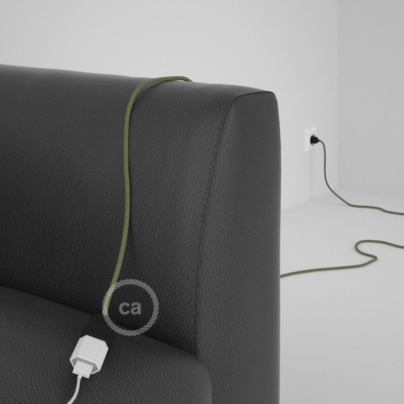 Alargador eléctrico con cable textil RD72 Algodón y Lino Natural ZigZag Verde Tomillo 2P 10A Made in Italy.