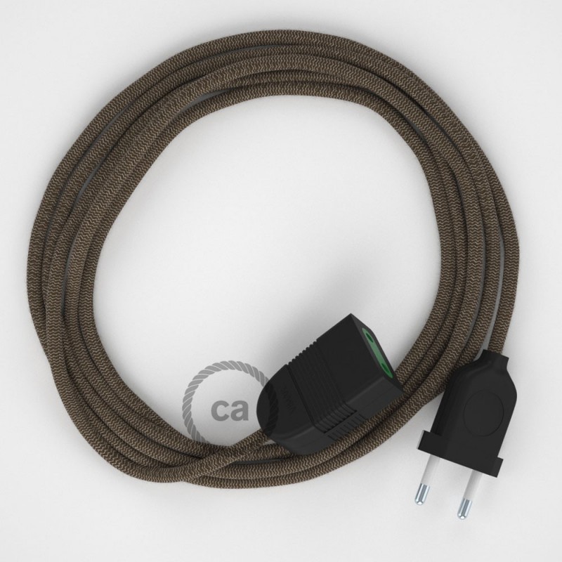 Alargador eléctrico con cable textil RD73 Algodón y Lino Natural ZigZag Corteza 2P 10A Made in Italy.