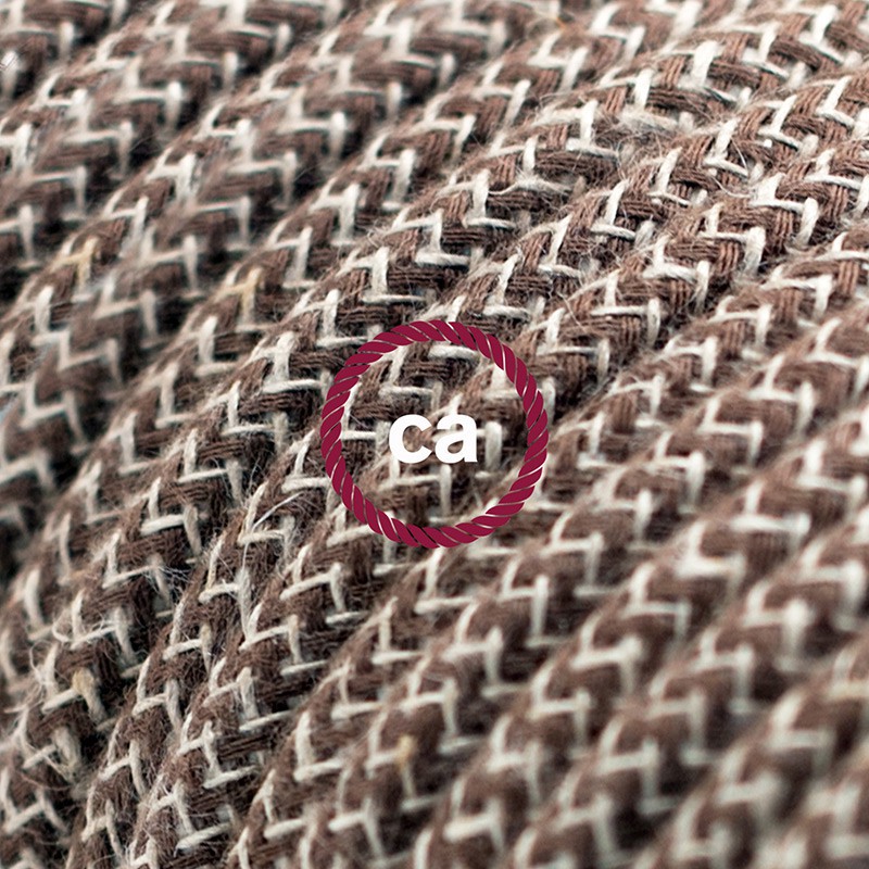 Alargador eléctrico con cable textil RD73 Algodón y Lino Natural ZigZag Corteza 2P 10A Made in Italy.
