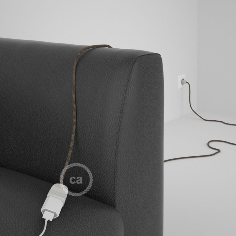 Alargador eléctrico con cable textil RD73 Algodón y Lino Natural ZigZag Corteza 2P 10A Made in Italy.