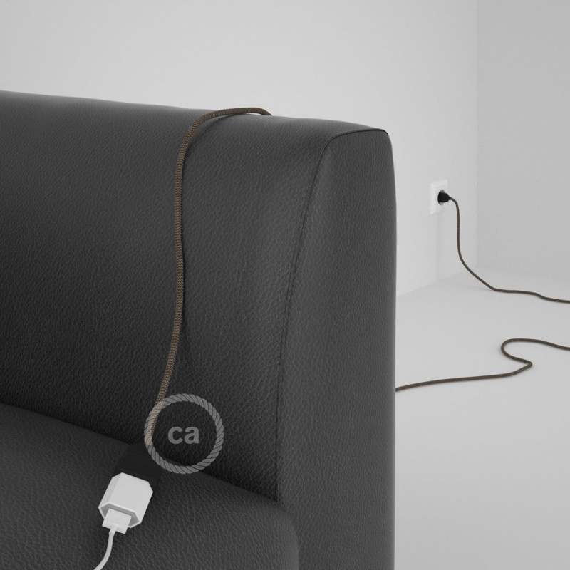 Alargador eléctrico con cable textil RD73 Algodón y Lino Natural ZigZag Corteza 2P 10A Made in Italy.