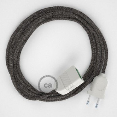 Alargador eléctrico con cable textil RD74 Algodón y Lino Natural ZigZag Antracita 2P 10A Made in Italy.