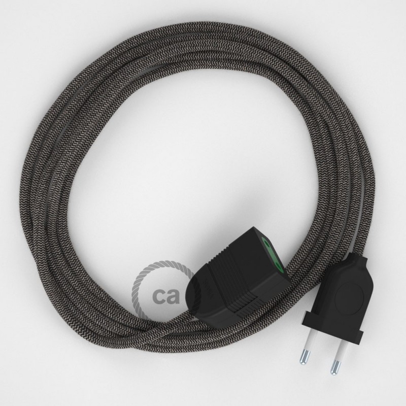 Alargador eléctrico con cable textil RD74 Algodón y Lino Natural ZigZag Antracita 2P 10A Made in Italy.