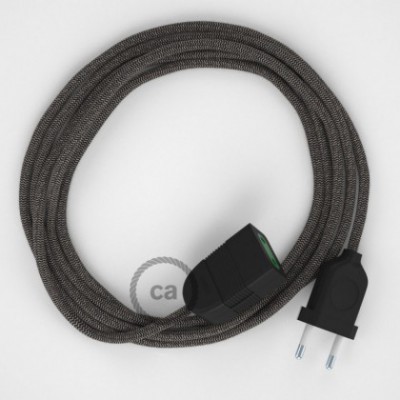 Alargador eléctrico con cable textil RD74 Algodón y Lino Natural ZigZag Antracita 2P 10A Made in Italy.