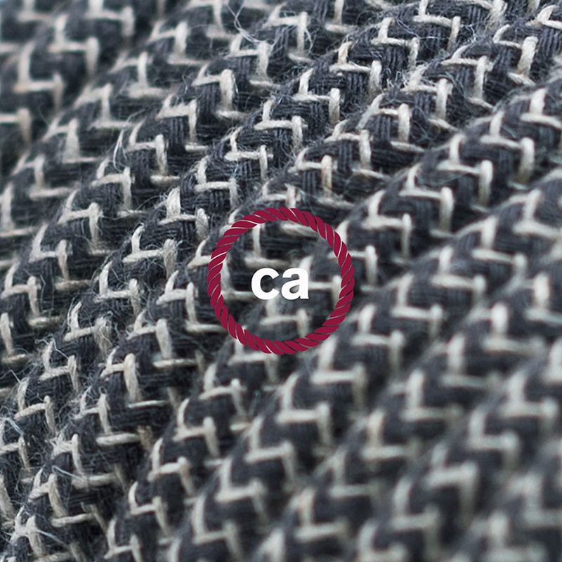 Alargador eléctrico con cable textil RD74 Algodón y Lino Natural ZigZag Antracita 2P 10A Made in Italy.