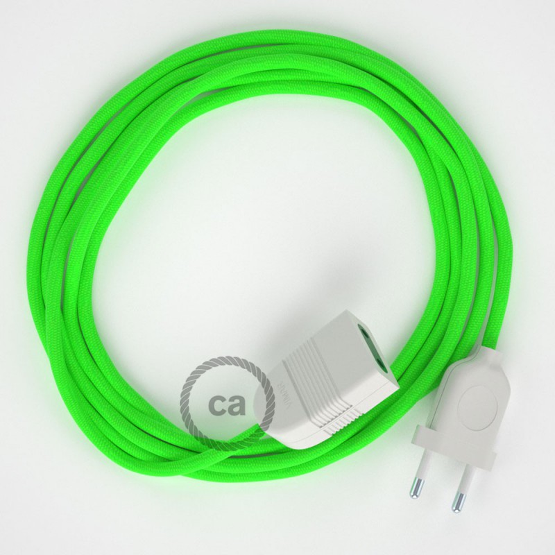 Alargador eléctrico con cable textil RF06 Efecto Seda Verde Flùo 2P 10A Made in Italy.