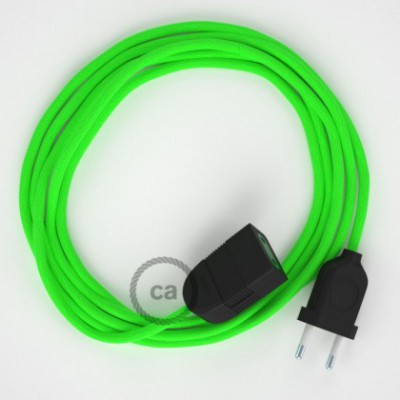 Alargador eléctrico con cable textil RF06 Efecto Seda Verde Flùo 2P 10A Made in Italy.