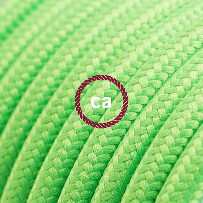 Alargador eléctrico con cable textil RF06 Efecto Seda Verde Flùo 2P 10A Made in Italy.