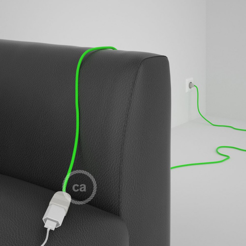 Alargador eléctrico con cable textil RF06 Efecto Seda Verde Flùo 2P 10A Made in Italy.