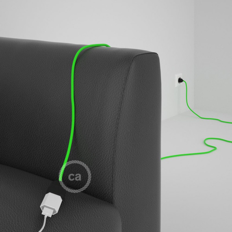 Alargador eléctrico con cable textil RF06 Efecto Seda Verde Flùo 2P 10A Made in Italy.