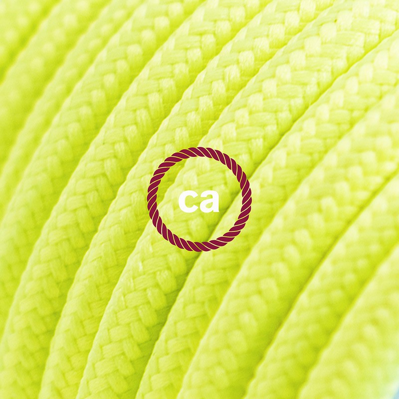 Alargador eléctrico con cable textil RF10 Efecto Seda Amarillo Flúo 2P 10A Made in Italy.