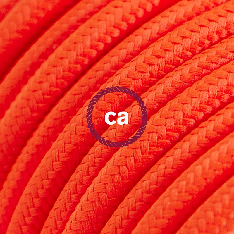 Alargador eléctrico con cable textil RF15 Efecto Seda Naranja Flùo 2P 10A Made in Italy.