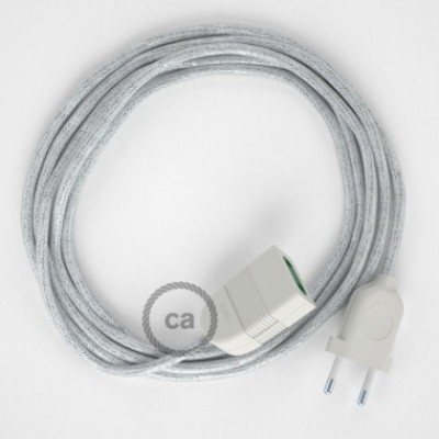 Alargador eléctrico con cable textil RL01 Efecto Seda Glitter Blanco 2P 10A Made in Italy.